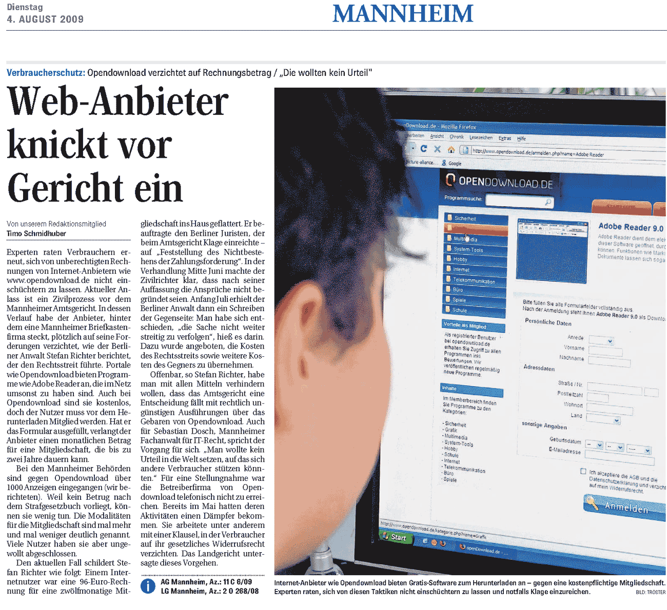 Mannheimer Morgen: Web-Anbieter knickt vor Gericht ein (Rechteinhaber: Mannheimer Morgen/Schmidhuber/Tröster)