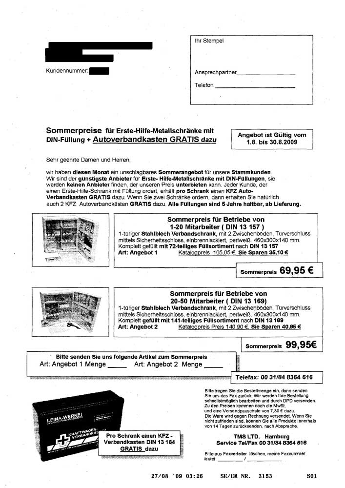 Aktuelles Werbefax TMS LTD Aktuelles Werbefax TMS LTD